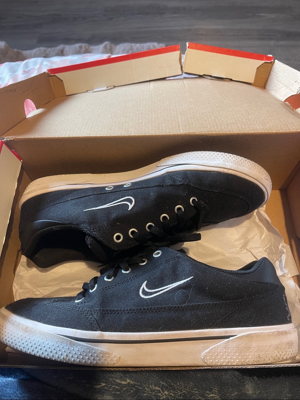 Nike Men’s Black Canvas Low-Top Sneakers with White Swoosh